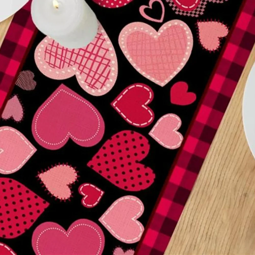 Valentines Day Table Runner Heart Cloth Buffalo Plaid Farmhouse Cottage Decor